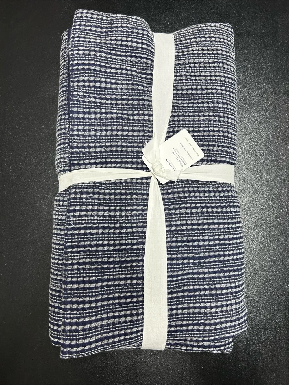 Pottery Barn Honeycomb Percale Cotton Duvet Cover Dark Blue Full Queen NWT